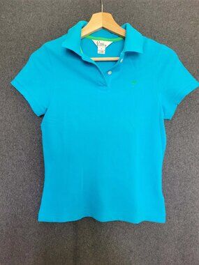 Lilly Pulitzer Pima Cotton Aqua Fitted Pique Polo Shirt Tennis Golf Women"s M